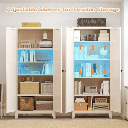 Zevemomo 70.87" Tall Metal Storage Cabinet with 3-Digit Combination Lock, Steel Pantry Cabinet with 4 Adjustable Shelves & 2 Doors, Secure Freestanding Organizer for Home, Office, Garage, Beige