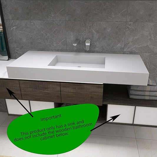 47"X19" Wall Mount Sink Matte Bathroom Vanity Vessel Sinks Artificial Stone Rectanglee Indoor Outdoors Modern Floating or Countertop Freestanding Wall Hang Sink Bowl… (without Holes 47'')