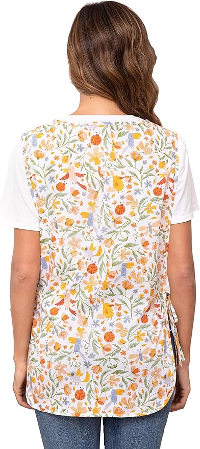 Nanxson Women Cobbler Apron with 2 Patch Pockets Cotton printed Smock with Side Ties for Work Chef kitchen CF3187
