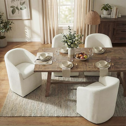 KISLOT Upholstered Dining Chairs with Casters, Washable Cover Modern Dining Room Chairs with Barrel Backrest & Dual Armrest for Kitchen, Living Room, Bedroom, Linen Fabric, 4PCS
