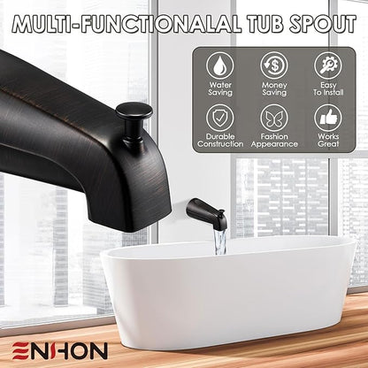 Enhon Slip on Tub Spout with Diverter, Compatible with American Standard 8888026.002 Tub Spout, Bathroom Bathtub Faucet, Fits 1/2 Copper Water Tube(5/8 Dia), 5/32 Hex Wrench(Oil Rubbed Bronze,1)