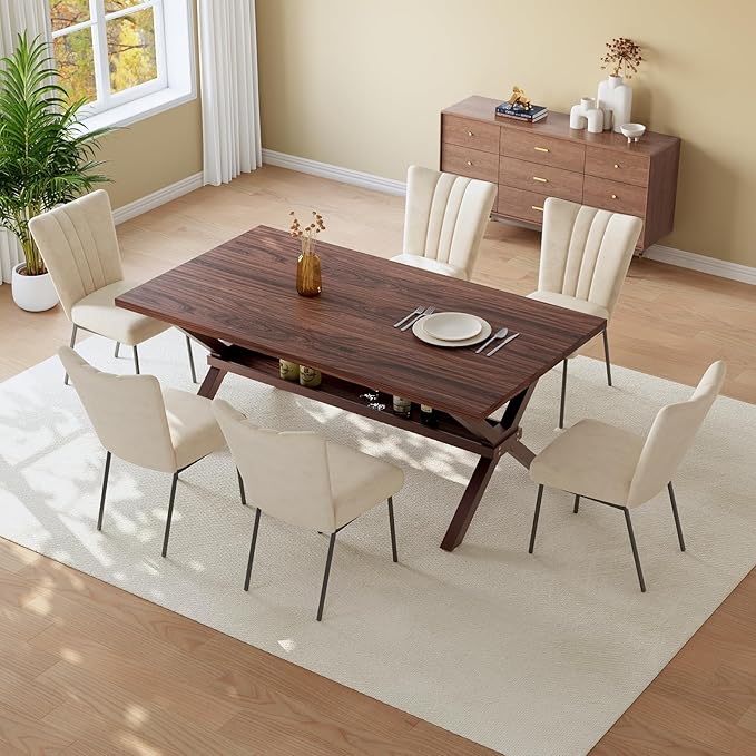 HIPIHOM 63 Inch MDF Table Set for Small Spaces, Kitchen Table with Dining Chairs, Heavy Duty Metal Legs, Ideal as a Tiny Desk Alternative, Home Office Desk