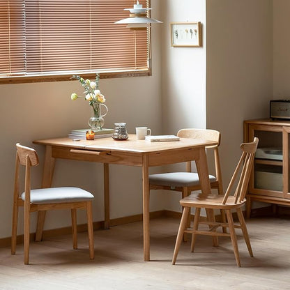 Solid Oak Extendable Dining Table for 4-6 People, 47.2 to 63 Inch, Seamless Expansion, Round Corner Design with Diagonal Legs, Farmhouse Kitchen Table for Small Spaces (Oak)