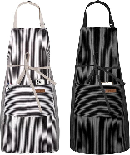Serrenf 2 Pack Apron, Cooking Kitchen Aprons, Adjustable Bib Apron with 2 Pockets for Men Women Chef Apron