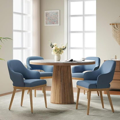 MALOL Wooden Dining Chairs Set of 4, Modern Fabric Upholstered Dining Room Chair, Kitchen Side Chairs, Farmhouse Dinner Chair with Open Back for Kitchen, Blue