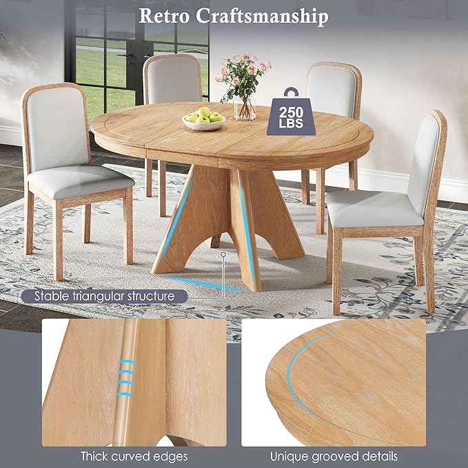 Merax Vintage Extendable Dining Table for 4-6 People, 42 to 58 Inch Rustic Farmhouse Kitchen Table with Drop Leaf, Distressed Finish & Sturdy Crossed Legs, Natural Wood Wash