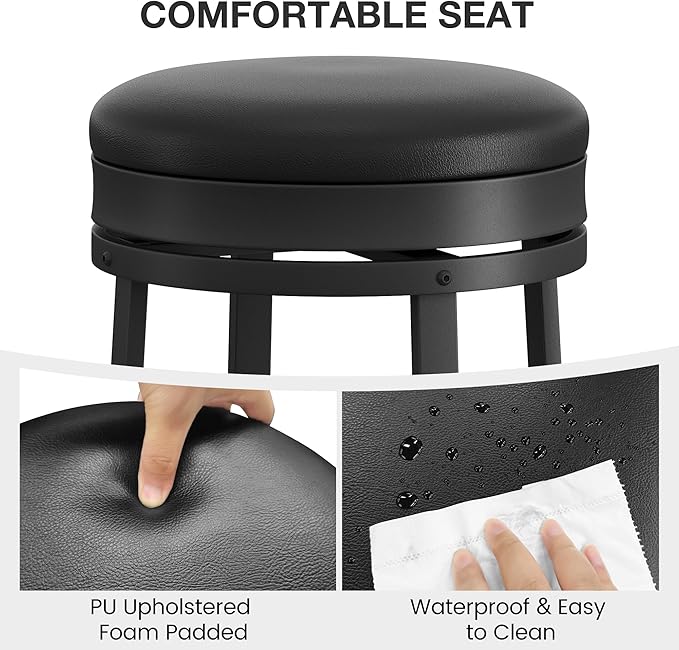 GAOMON 24 inch Swivel Bar Stools Set of 4, Counter Height Barstool with Footrest and PU Leather Upholstery, Metal Frame, Kitchen Barstools for Kitchen Island, Home Bar, Black