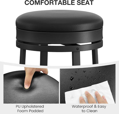 IDEALHOUSE 24'' Swivel Bar Stools Set of 4 with Footrest, Modern Counter Height Barstools with PU Leather Upholstered and Metal Frame, Backless Round Bar Stools for Kitchen Island, Black