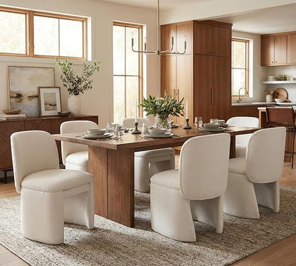 Hyfirm Modern Upholstered Dining Chairs Set of 6, Linen Accent Side Dining Chairs Armless Kitchen Chairs with Curved Back Parsons Chairs for Kitchen Dining Room Living Room, White