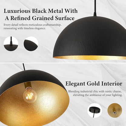 Farmhouse Pendant Light Fixtures,12" Pendant Lights Kitchen Island, Black and Gold Industrial Hanging Ceiling Light for Kitchen Foyer Cafe Dining Room Sink,2 Pack