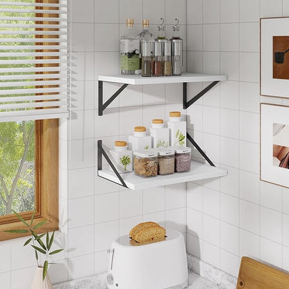 Acovy Floating Shelves for Wall,18" Wall Mounted Shelves Set of 2,Wood Floating Shelf with Bracket,Sturdy Metal Bracket Bookshelves Home Decor Storage for Living Room,Bedroom,Bathroom,Kitchen,White