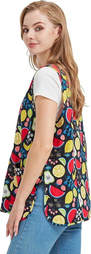 Nanxson Cobbler Apron for Women with 2 Patch Pockets Cotton Printed Vintage Apron with Buttons for Work Chef Kitchen Home