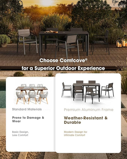 Outdoor Dining Table, Aluminum Patio HDPS Outdooor Table with Umbrella Hole, All Weather Patio Furniture Set, Patio Dining Table (Charcoal)
