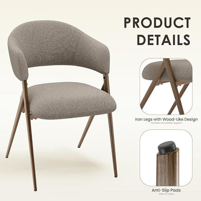 COLAMY Dining Chairs Set of 4, Modern Fabric Upholstered Dining Room Kitchen Side Chairs with Iron Legs, Open Back and Padded Seat, for Living Room/Restaurant/Cafe, Taupe