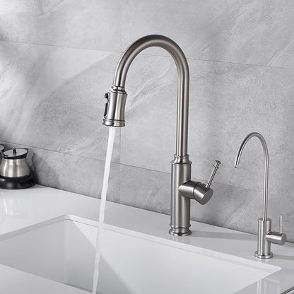 SUMERAIN Kitchen Faucet with Pull Down Sprayer Single Handle High Arc Pull Out Kitchen Sink Faucet Stainless Steel, Brushed Nickel