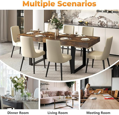 Zevemomo 63"-78.7" Rectangular Extendable Dining Table, 6-8 Extendable Dining Table, Conference Table, Kitchen Table with Slide Track, Tapered U-Shaped Wood Legs for Office, Living Room-Rustic Brown