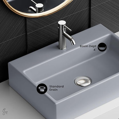 Claire 20” Rectangle Ceramic Vessel Sink in Matte Grey