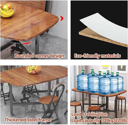 47.2×27.6in/31.5in Wooden Foldable Kitchen Table, Dual Drop Leaf Dinette Table for 4-8 People, Extendable Folding Kitchen Table for Small Spaces, Dining Room, Dinner, Dinette, Living Room, Apartment(3