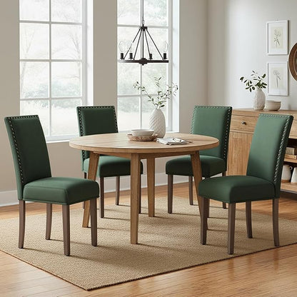 COLAMY Green Velvet Dining Chairs Set of 6 – Upholstered Kitchen & Dining Room Chairs with Nailhead Trim, Soft High-Density Cushion and Solid Wood Legs for Dining Room, Kitchen, Living Room
