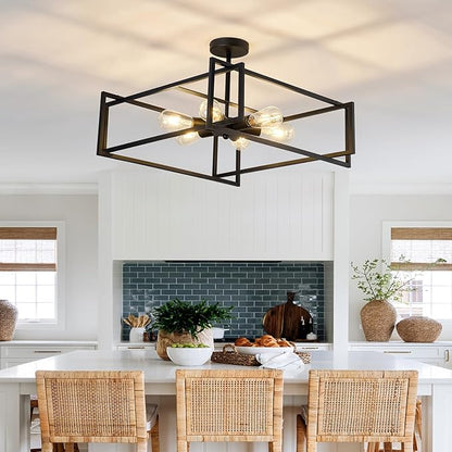 ZGLAOJT 6-Lights Close to Ceiling Light 22.83 Inch Black Light Fixture Industrial Flush Mount Ceiling Large Farmhouse Chandelier Lighting for Kitchen Island Dining Room Bedroom Foyer Hallway