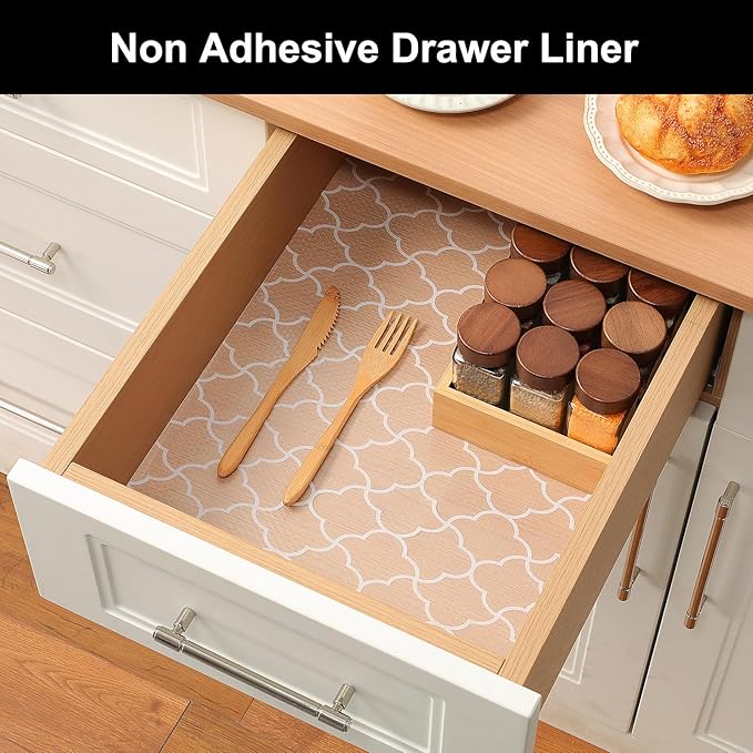 Cooyes Shelf Liner – Premium Non-Adhesive Cabinet & Drawer Liner for Kitchen – Waterproof Shelf Paper with Modern Pattern – Durable EVA Cabinet Mat – Easy to Cut (17.5" W x 197" L)