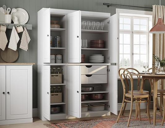 Palace Imports Solid Wood Kitchen Pantry Cabinet - 71.5" Tall x 48.5" Wide - Freestanding Storage Pantry w/ 2-Drawer Kit & Adjustable Shelves - White, Renewable Eco-Friendly 100% Wood, Made in Brazil