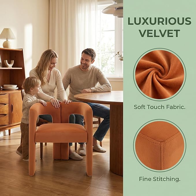 VESCASA Modern Barrel Dining Chairs Set of 6 with Open Back, Upholstered Velvet Accent Kitchen Armchairs with Wood Legs for Dining Room Reception Small Space, Orange