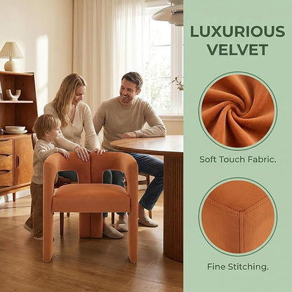 VESCASA Modern Barrel Dining Chairs Set of 6 with Open Back, Upholstered Velvet Accent Kitchen Armchairs with Wood Legs for Dining Room Reception Small Space, Orange