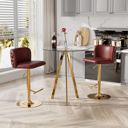 3-Piece Pub Table and Chairs, Round Bar Height Adjustable Swivel PU Leather Bar Stools Set of 2 for Kitchen Island Bistro Office Living Room Small Space Restaurant