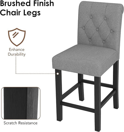 LSSBOUGHT 24 Inches Upholstered Counter Height Bar Stools Kitchen Island Chairs Padded Barstools with Button-Tufted Back and Solid Wood Legs Set of 2（Gray）