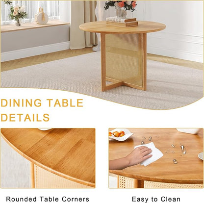 Rubber Wood Round Dining Table Set with 4 Chairs, 42 Inch Diameter Natural Wood Table with Imitation Vine Texture Legs, Perfect for Dinner, Meetings, Home and Office