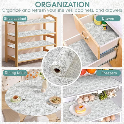 Drawer and Shelf Liner, Non-Slip Kitchen Cabinet Liners Non-Adhesive Thick Strong Grip Waterproof Washable Mats Protect Dresser Shelves Cupboard Bathroom Cabinets, Rose, 24 in X 30 FT