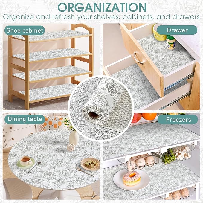 Drawer and Shelf Liner, Non-Slip Kitchen Cabinet Liners Non-Adhesive Thick Strong Grip Waterproof Washable Mats Protect Dresser Shelves Cupboard Bathroom Cabinets, Rose, 24 in X 10 FT