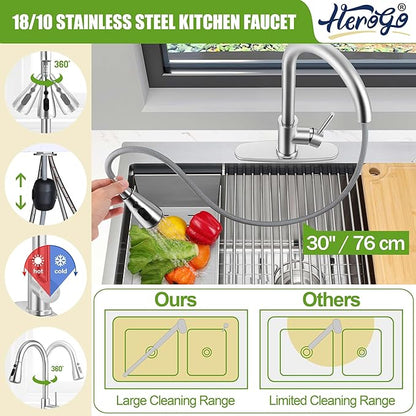 Herogo 33x22Inch Drop In Kitchen Sink, 18/10 Stainless Steel Topmount Handmade 10'' Deep Single Bowl Kitchen Workstaion Sink with 5 Accessories