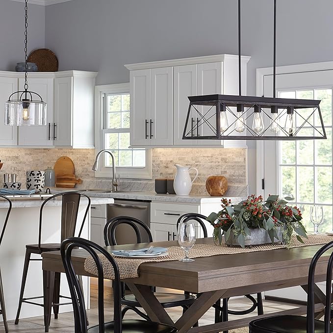 Progress Lighting Briarwood Collection 5-Light Dining Room Light Fixture, Farmhouse Style Modern Chandelier for Kitchen and Dining Room, 38" by 9", Black