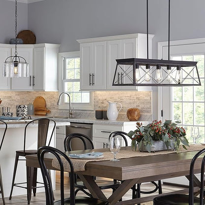 Progress Lighting Briarwood Collection 5-Light Dining Room Light Fixture, Farmhouse Style Modern Chandelier for Kitchen and Dining Room, 38" by 9", Black