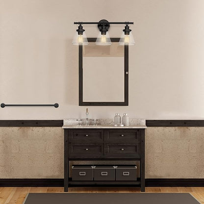 GLOBE Electric 51411 Parker 3-Light Bathroom Light Fixtures, Oil Rubbed Bronze Bathroom Vanity Light, Farmhouse Bathroom Lights Over Mirror with Clear Glass Shades, Bulb Not Included