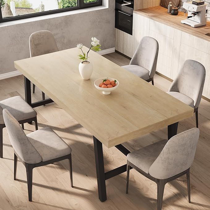 GarveeHome 70.87 Inch Rectangular Dinner Table for 6-8, Industrial Dining Table for Kitchen & Dining Room, Heavy Duty Metal Frame, Natural