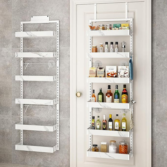 bukfen Over the Door Pantry Organizer, 6-Tier Adjustable Basket Kitchen Pantry Door Organization and Storage, Heavy-Duty Metal Hanging Kitchen Spice Rack, D6.3 x W17.32 x H50.60 inch, 1 Pack