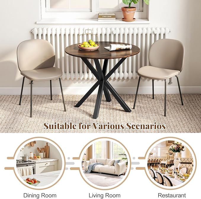 Giantex 36" Round Dining Table for 4, Farmhouse Kitchen Table with Rubber Wood Legs, Adjustable Foot Pads, Dining Room Tables for Dinette, Small Space, Dinner, Living Room, Restaurant, Espresso