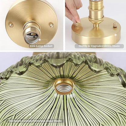 Shenmoyl Semi Flush Mount Vintage Lights Fixture with Green Flower Glass, Bulb Included, 4.72" Base Modern Ceiling Light for Porch, Corridor, Kitchen, Bedroom