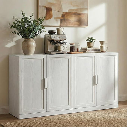 Casaphoria Adam Sideboard Buffet Cabinet with Storage, Sideboard Cabinet with Wooden Doors & Adjustable Shelves, 62" W x 36" H Coffee Bar for Entryway Kitchen Living Room, White