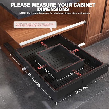 Seinloes 4 Pack Pull Out Cabinet Organizer Expandable Width(13"-21") and Depth(17"-24"),Slide Out Drawers With Raising Pad for Framed Cabinets,No Drill Roll Out Shelves for kitchen,Bathroom,Black