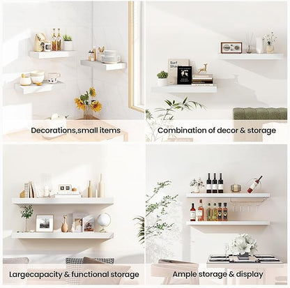 Vivelove White Floating Shelves 48 Inches Long, Wall Display Shelves with Invisible Brackets, for Bathroom Living Room Kitchen Bedroom Office Farmhouse Home Decor, 48x9.3X 1.5 - Set of 2, White