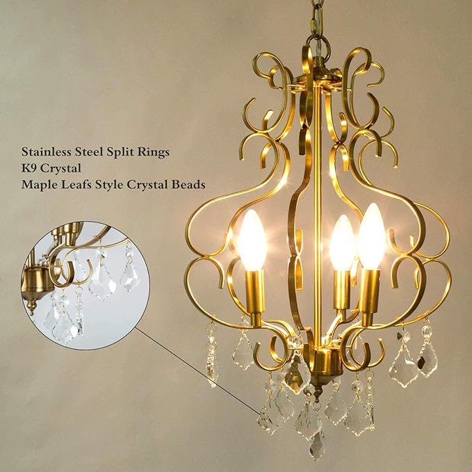 KSANA Crystal Chandelier, Chandelier Light Fixture with K9 Crystal, Modern Pendant Lighting for Kitchen Island, Dining Room and Bedroom, 13’’ D x 18’’ H
