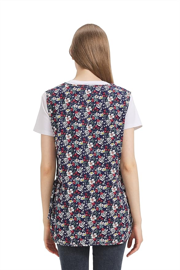 Nanxson Women Cobbler Apron with 2 Patch Pockets Cotton printed Smock with Side Ties for Work Chef kitchen CF3187