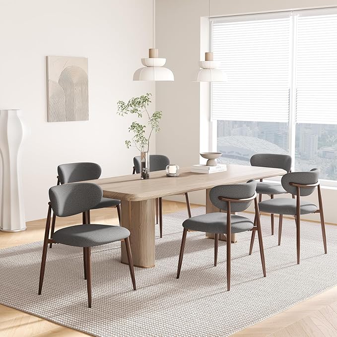 MALOL Upholstered Dining Room Chairs Set of 6, Kitchen Chairs with Metal Legs and Anti Slip Pads, Curved Back Dining Chair for Home and Restaurant Use, Light Grey