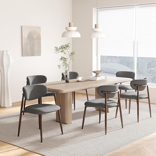 MALOL Upholstered Dining Room Chairs Set of 6, Kitchen Chairs with Metal Legs and Anti Slip Pads, Curved Back Dining Chair for Home and Restaurant Use, Light Grey