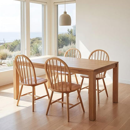 chairus Natural Windsor Dining Chairs Set of 2, Farmhouse Wooden Dining Room Chairs with Spindle Bow Back, Modern Cottage Oak Side Kitchen Chairs