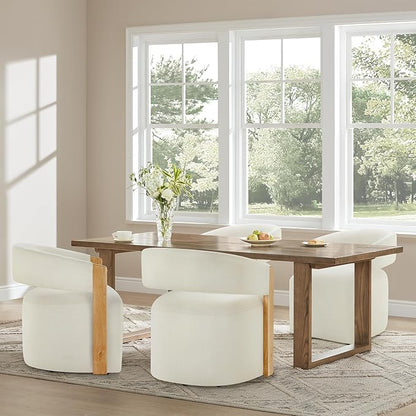 KISLOT Upholstered Dining Chair Set of 1, Barrel Modern Dining Room Chair with Casters, Kitchen Side Wooden Armchair with Fabric Cushion Seat for Bedroom, Livingroom, Reading Room, Beige, 1 Box